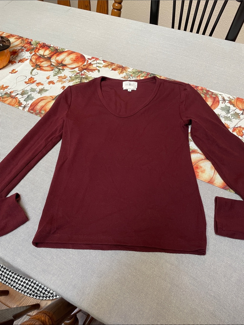Lou & Grey Long Sleeve Signaturesoft Ribbed Scoop Neck Top - Burgundy, M